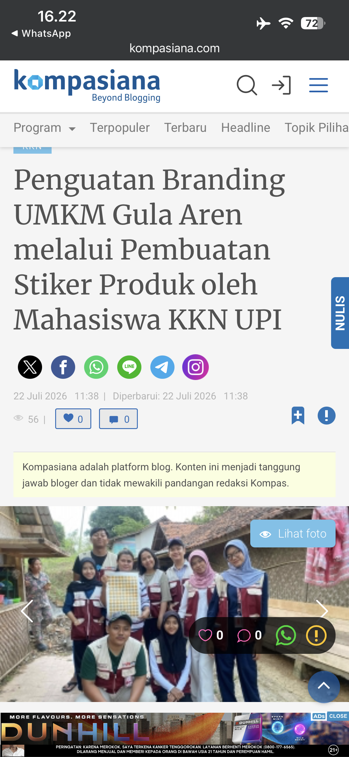Penguatan Branding UMKM Gula Aren melalui Pembuatan Stiker Produk oleh Mahasiswa KKN UPI

Mahasiswa KKN UPI Kelompok 32 melaksanakan kegiatan penguatan branding UMKM gula aren di Desa Ciranggem melalui pembuatan stiker produk. Kegiatan ini bertujuan untuk membantu meningkatkan identitas visual dan daya tarik produk gula aren sebagai salah satu potensi usaha lokal desa. Stiker dirancang dengan memperhatikan identitas serta karakteristik produk agar terlihat lebih menarik, informatif, dan mudah dikenali oleh konsumen. Melalui kegiatan ini, pelaku UMKM mendapatkan media branding sederhana yang dapat digunakan pada kemasan produk. Kegiatan tersebut diharapkan dapat meningkatkan nilai jual, daya saing, serta memperluas pengenalan produk gula aren Desa Ciranggem kepada masyarakat.